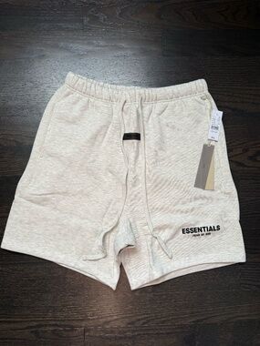 Essentials Fear of God Gray Fleece Sweat Shorts Drawstring Pocket Logo Size:L